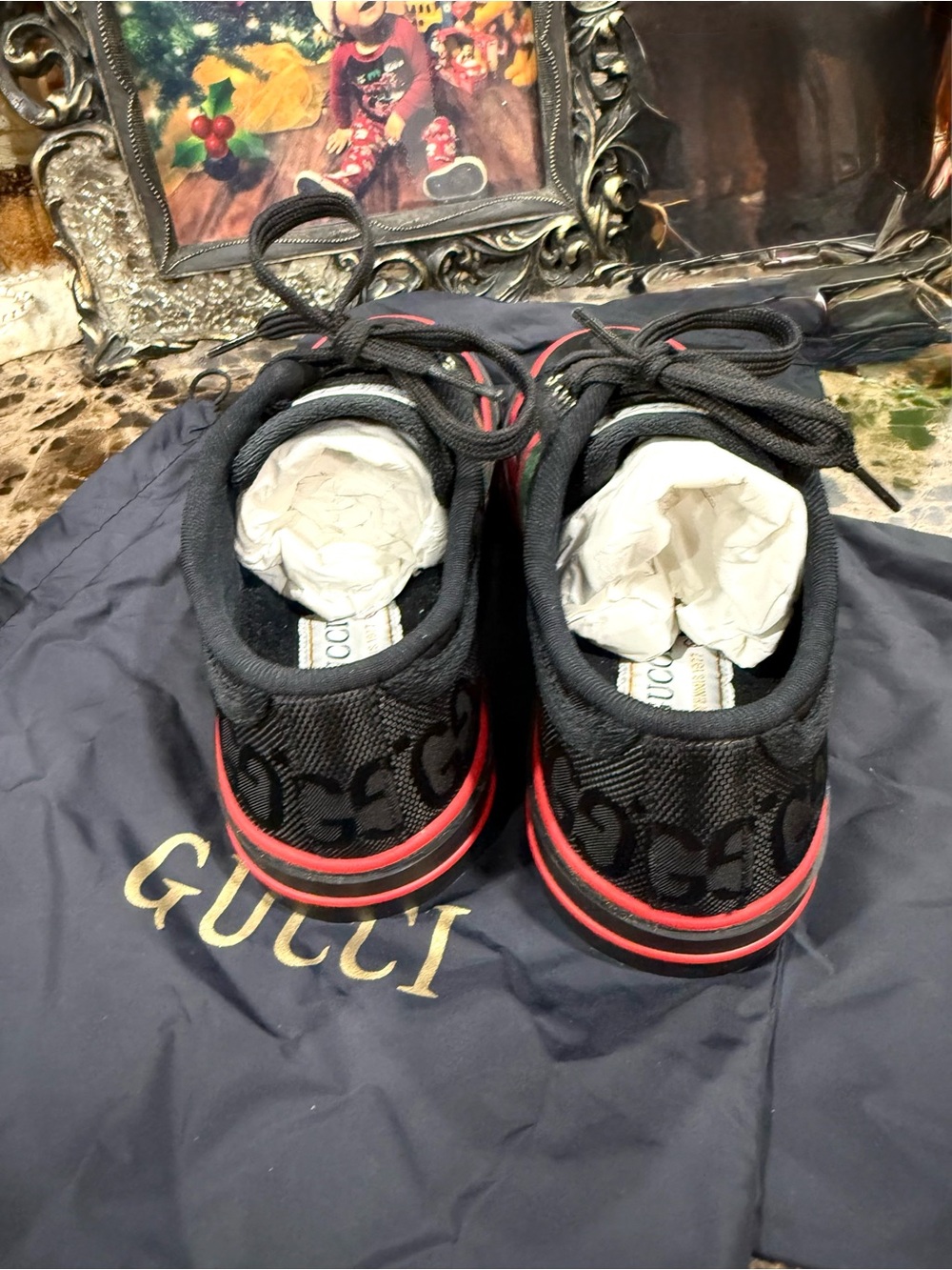 Gucci Off The Grid Tennis 1977 Black ECONYL Sneakers NIB Web Stripe 34.5 Wm/Kids - Picture 9 of 10